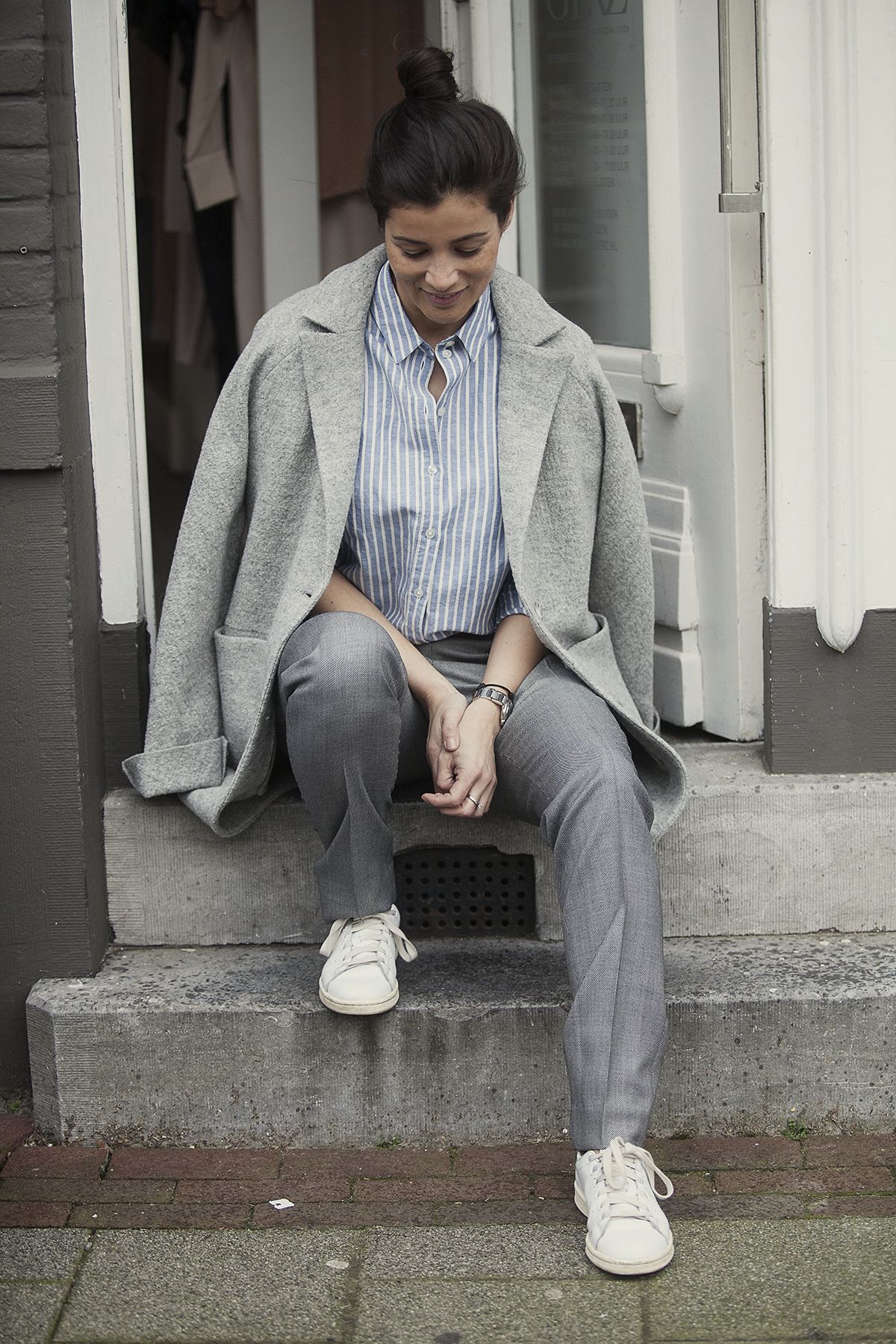 streetstyle spring 2016, oversized look coat shirt and suit pants