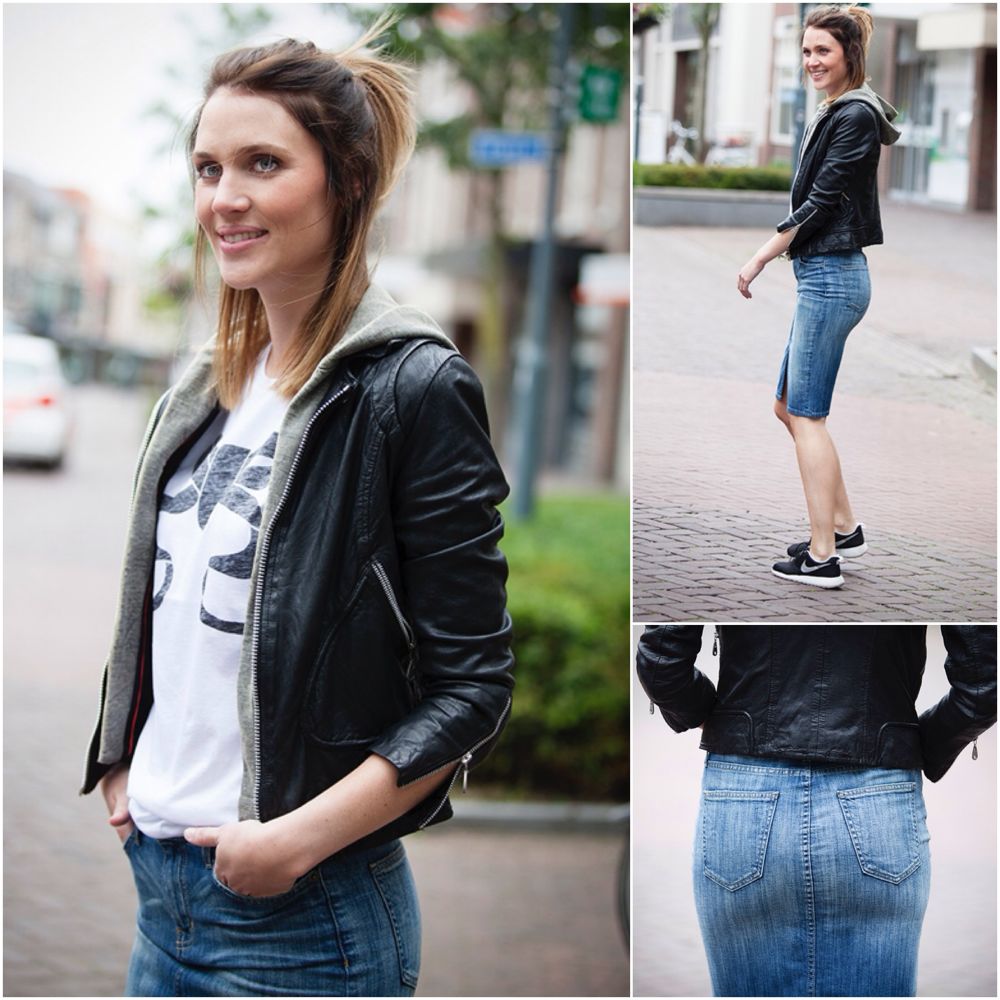 Stylefeed: Back in style denim skirts streetstyle look 2015 denim pencil skirt Styling BlogForShops for Chica Chico in Veghel
