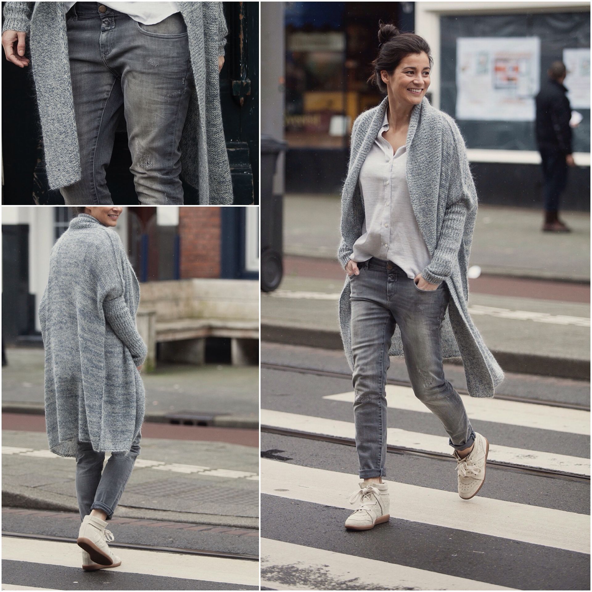 streetstyle spring 2016 long knitted cardigan and boyfriend skinny jeans, bobby snaeakers isabel Marant by BlogForShops
