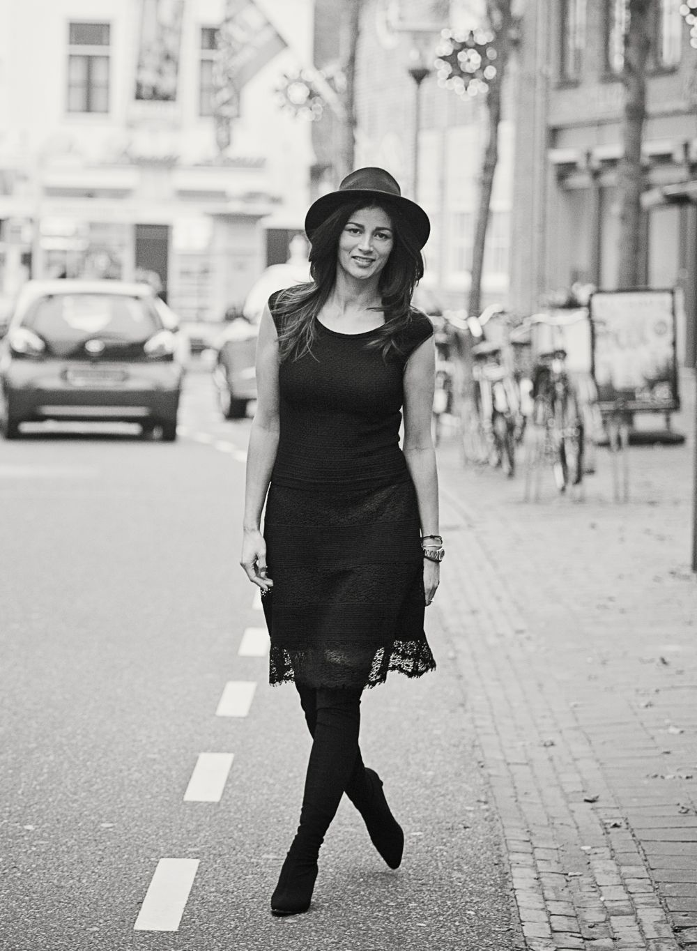 streetstyle lace dress overknee boots black BlogForShops