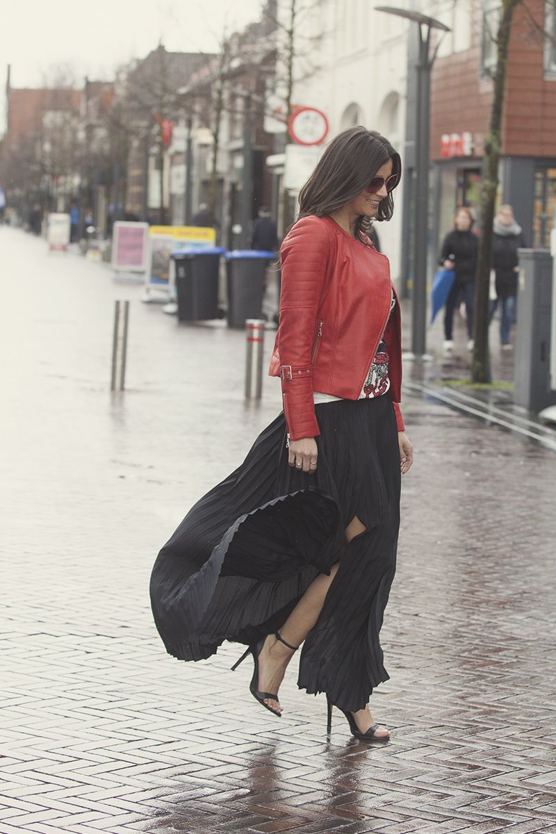 streetstyle look snap 2015 maxi skirt leather biker jacket BlogForShops