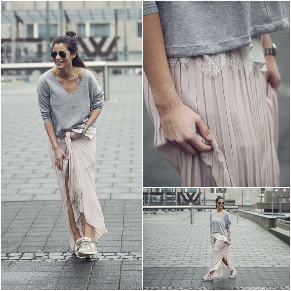 street snap 2015 maxi skirt sweater top knot Philippe Model BlogForShops Sabrina styleblogger for Jimmy's Mode Tilburg