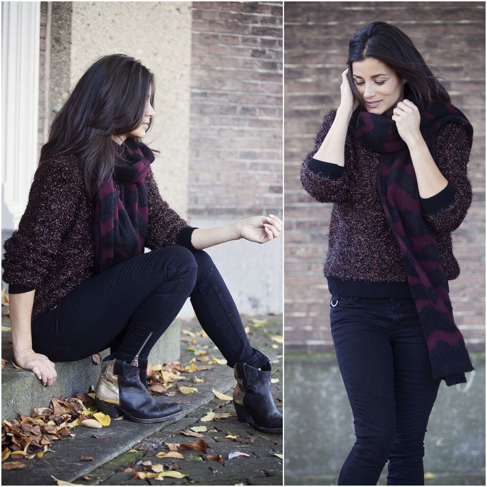 Streetstyle look lurex knit JBrand jeans GoldenGoose boots BlogForShops for Chica Chico Veghel NL