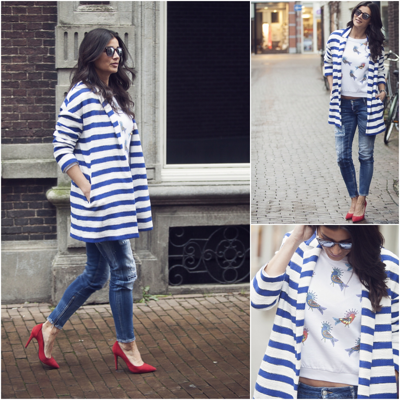 streetstyle photography BlogForShops for Jimmy's Mode in Tilburg wearing striped blazer Pinko DSquared jeans