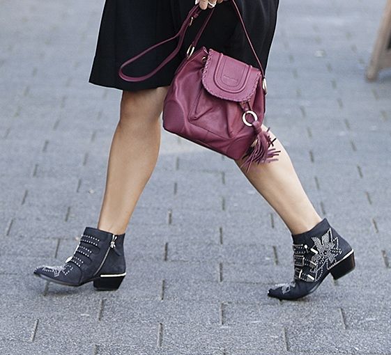 Streetstyle look fall 2016 BlogForShops wearing Isabel Marant Etoile Neil dress Chloe susannah boots charcoals nubuck See by Chloe handbag